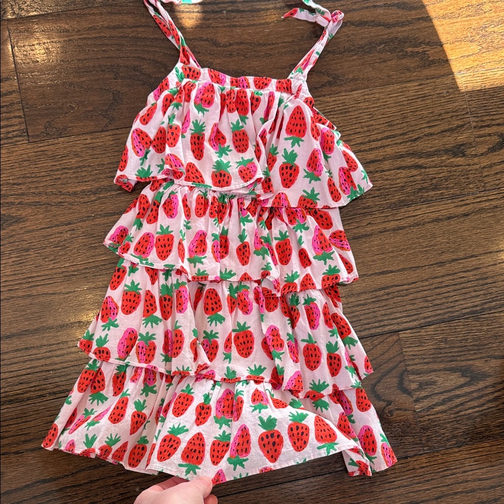Crewcuts Strawberry Print Tiered Sundress - Pink & Red -  Size 5